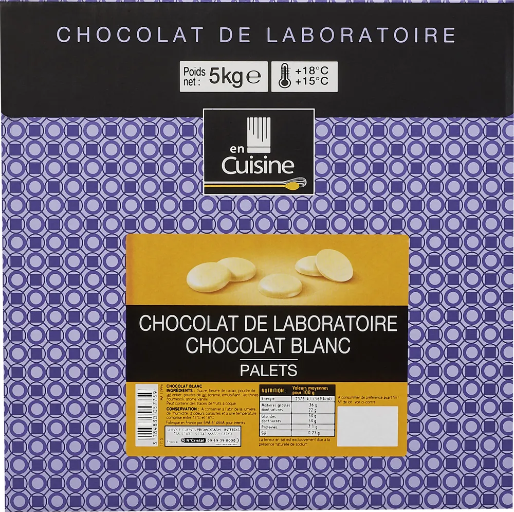 Chocolat de laboratoire chocolat blanc palets