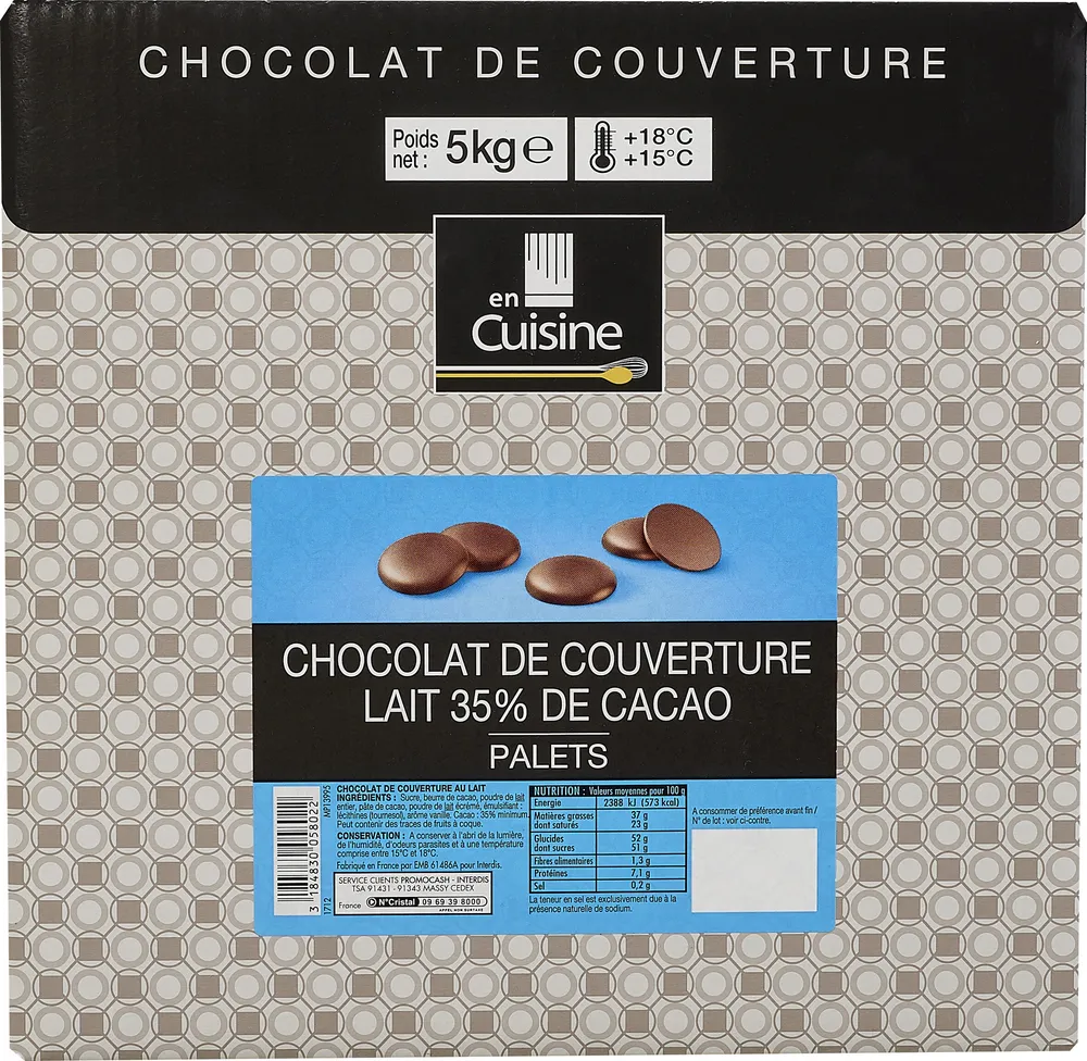 Chocolat de couverture lait 35% de cacao palets