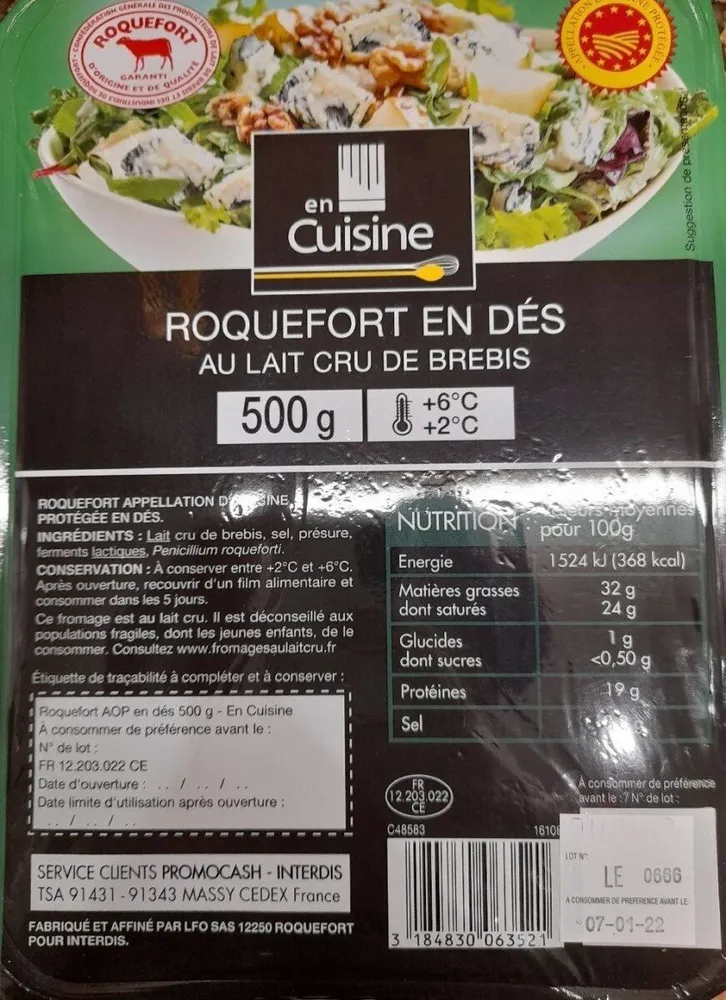 ROQUEFORT EN DÉS AU LAIT CRU DE BREBIS
