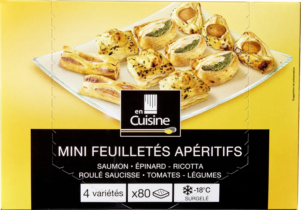 Mini feuilletés apéritifs saumon . épinard-ricotta . roulé saucisse . tomates-legumes