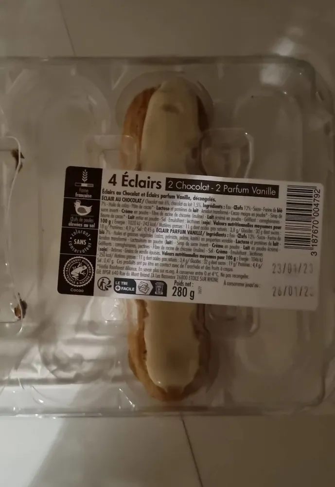 4 Éclairs 2 Chocolat 2 Vanille