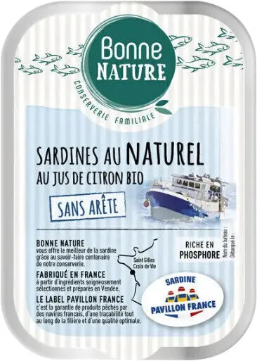 Sardines au naturel au jus de citron bio