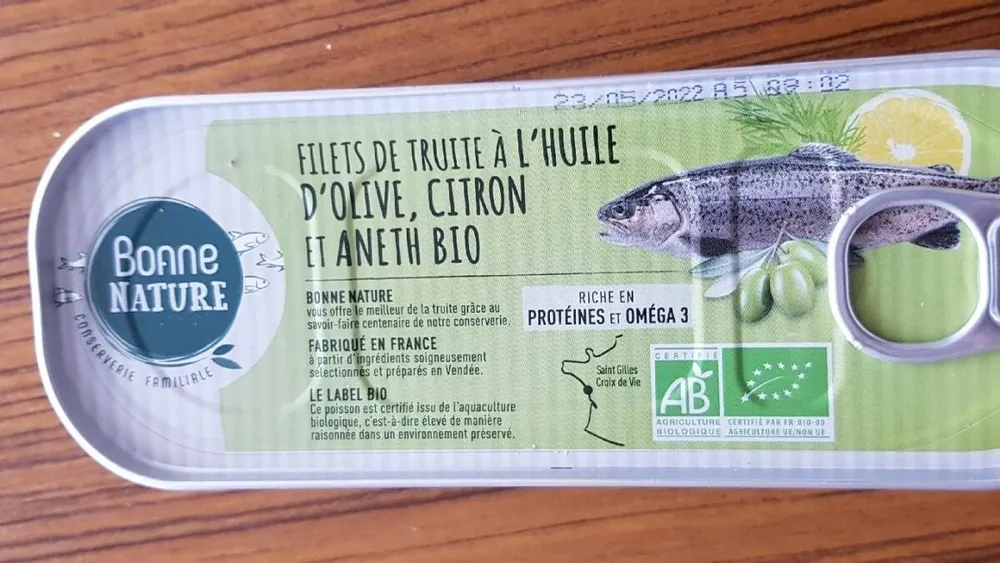 Filet de truite à l'huile d'olive, citron et aneth bio