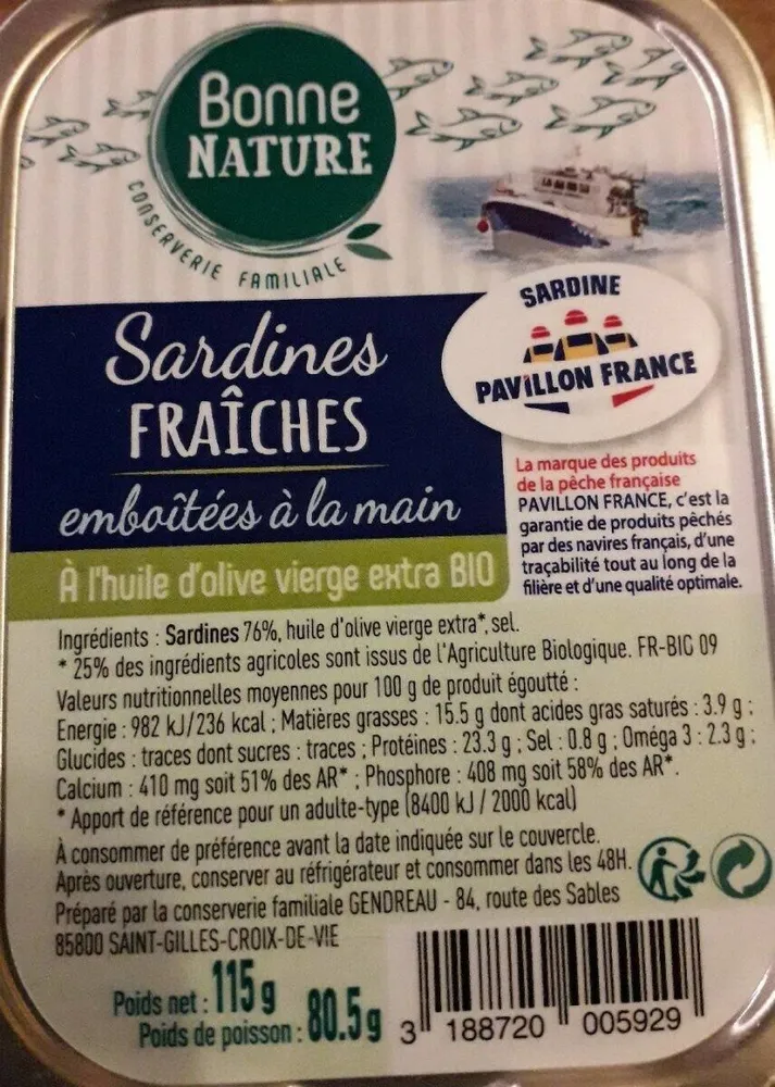 Sardines fraiches à l'huile d'olive vierge extra bio