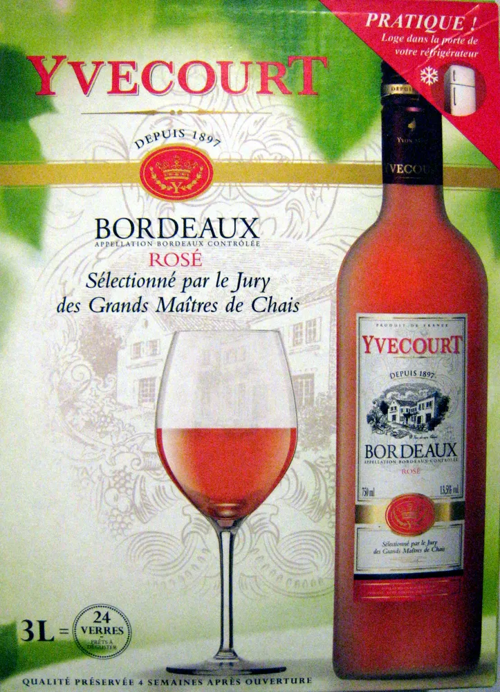 Bordeaux rosé Appellation Bordeaux Contrôlée Yvecourt