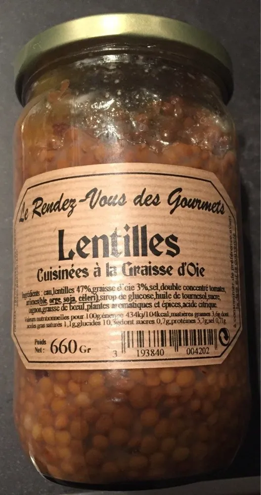 Lentilles cuisinées a la graisse d'oie