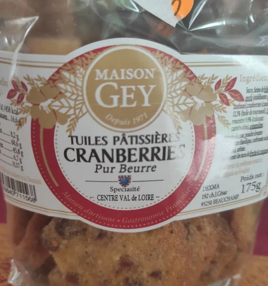 Tuiles patissières Cranberry Pur Beurre