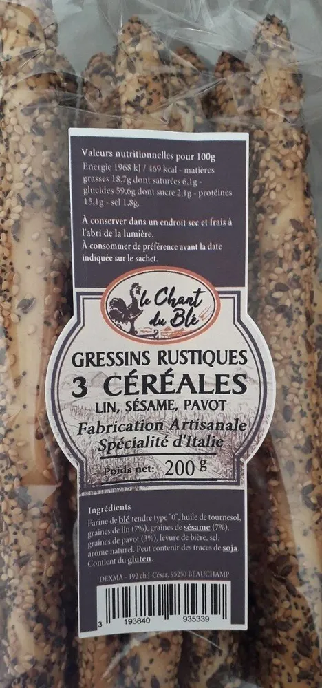 Gressins rustiques 3 céréales lin sésame pavot