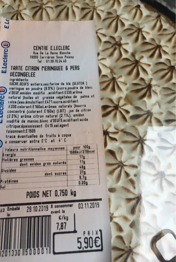 Tarte citron Meringue decongelée