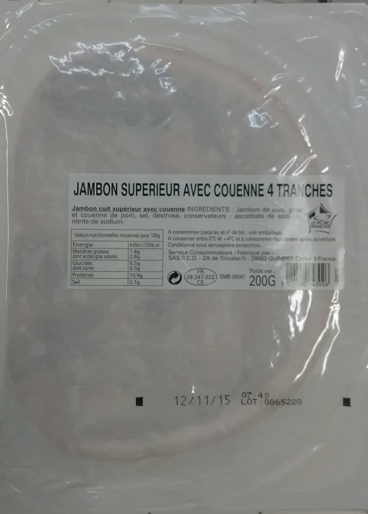 Jambon supérieur avec couenne