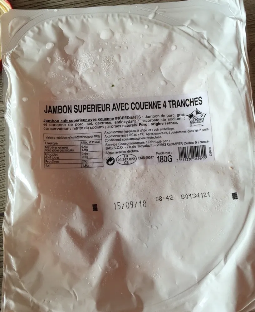 Jambon superieur avec couenne 4 tranches