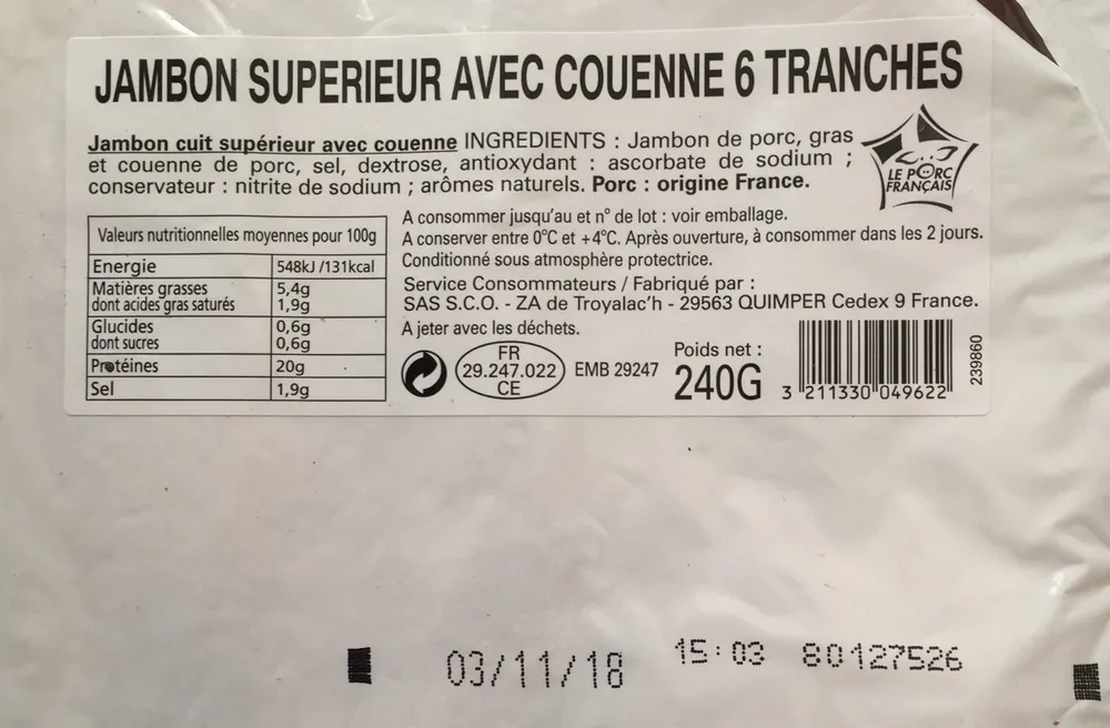 Jambon superieur avec couenne