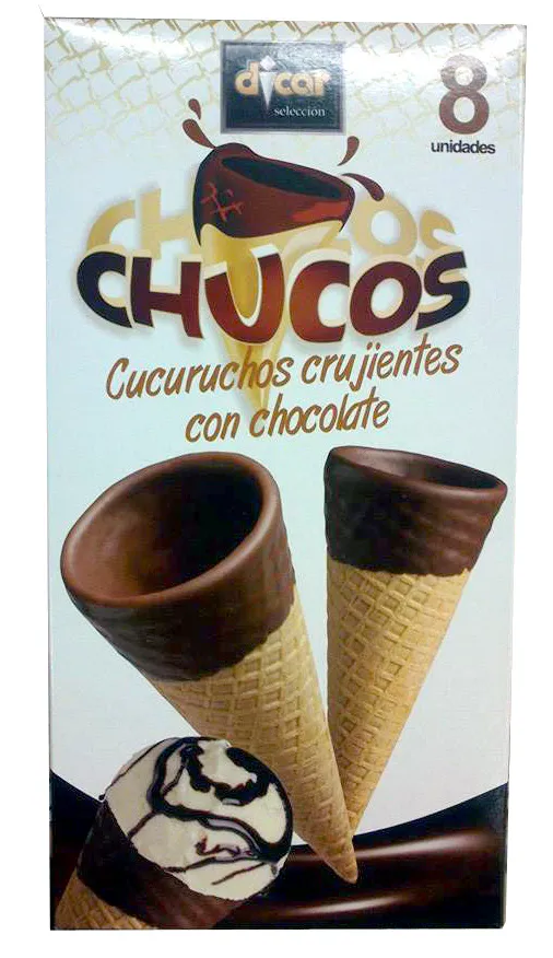 Chucos, cucuruchos crujientes con chocolate