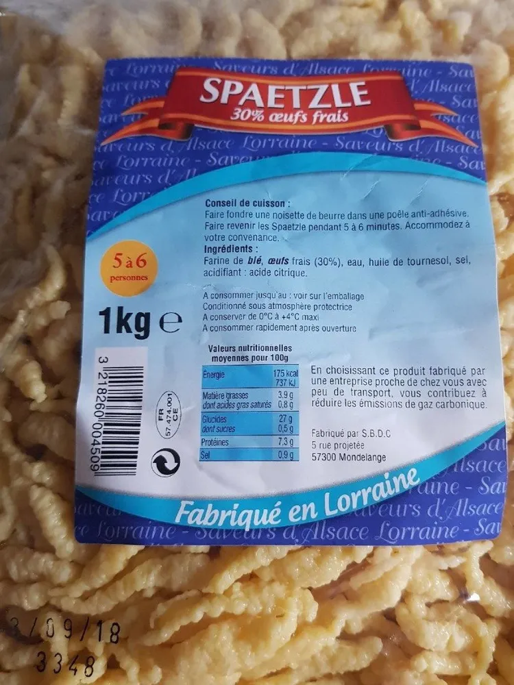Spaetzle 30% oeufs frais