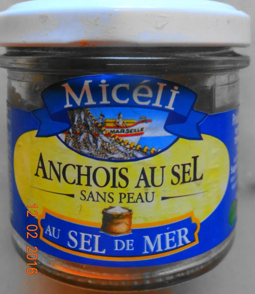 Anchois au sel, sans peau, sel de mer