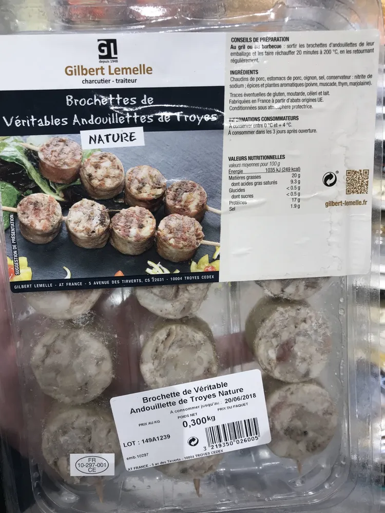 Brochettes de véritables andouillettes de Troyes nature