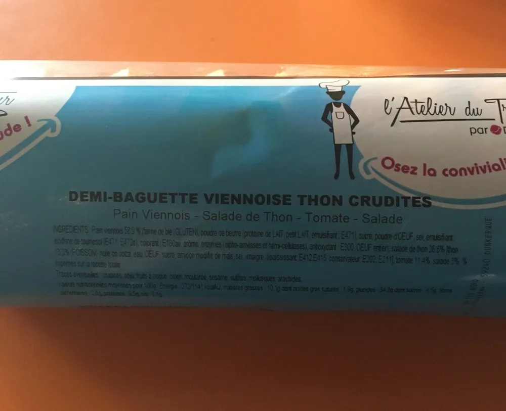 Demi baguette viennoise thon crudités