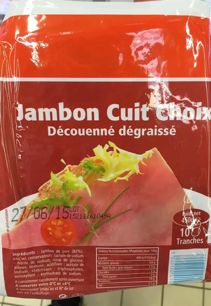 Jambon cuit choix découenné dégraissé