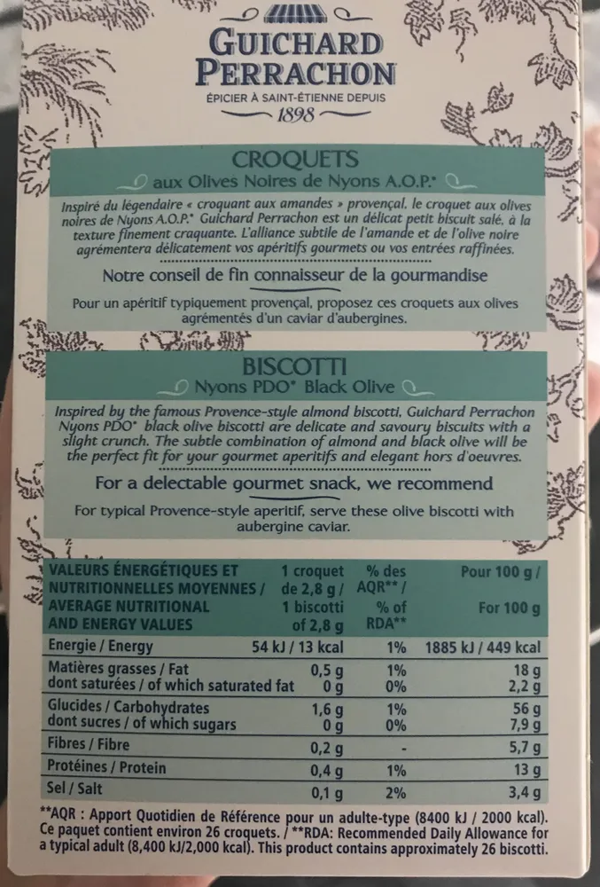 Croquets aux olives de Nyons AOP 75g Guichard Perrachon