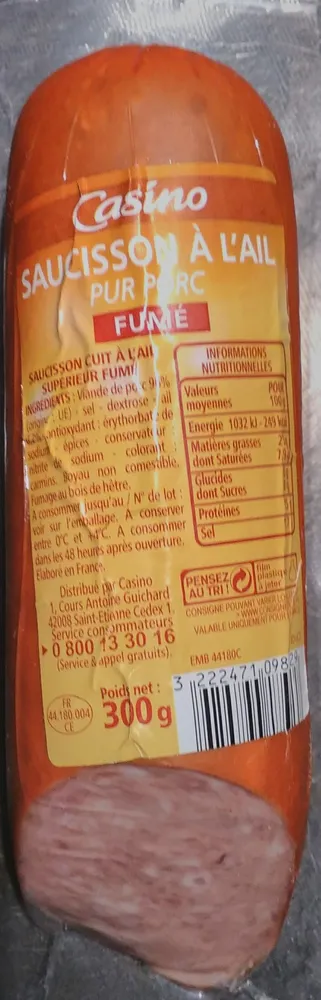 Saucisson à l'ail pur porc fumé