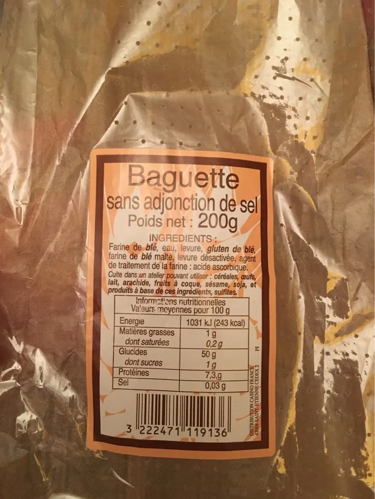 Baguette sans adjonction de sel