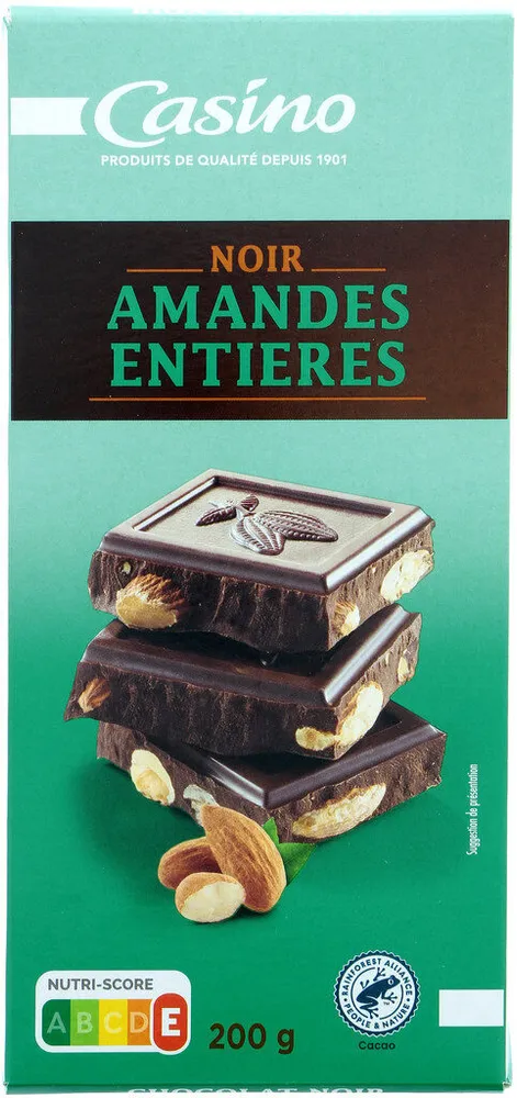 Chocolat noir amandes entières