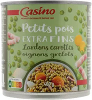 Petits pois cuisinés aux lardons avec carottes et oignons
