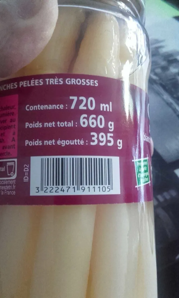 Asperges blanches pelées très grosses