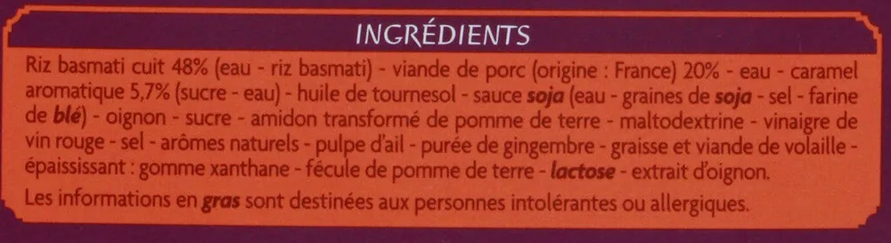 Porc au caramel et riz thaï