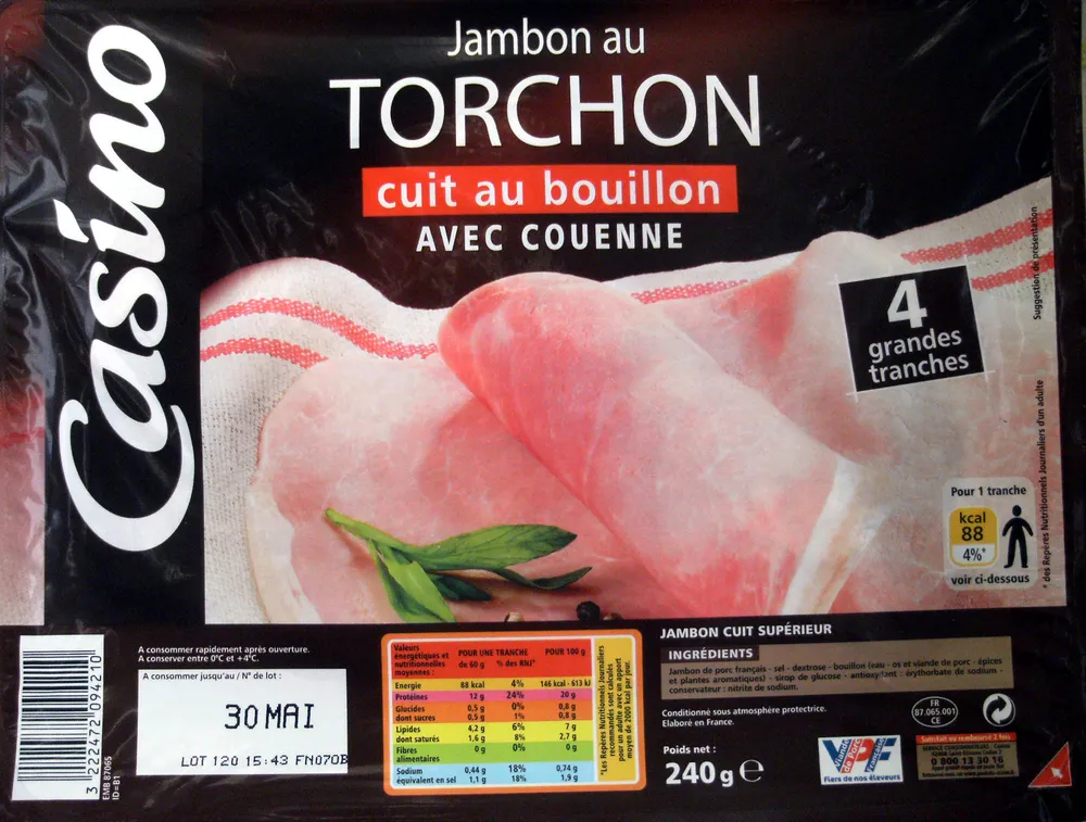 Jambon au Torchon cuit au bouillon Avec Couenne