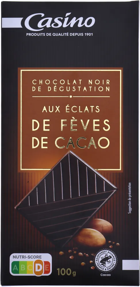 Chocolat noir dégustation éclats de fèves de cacao