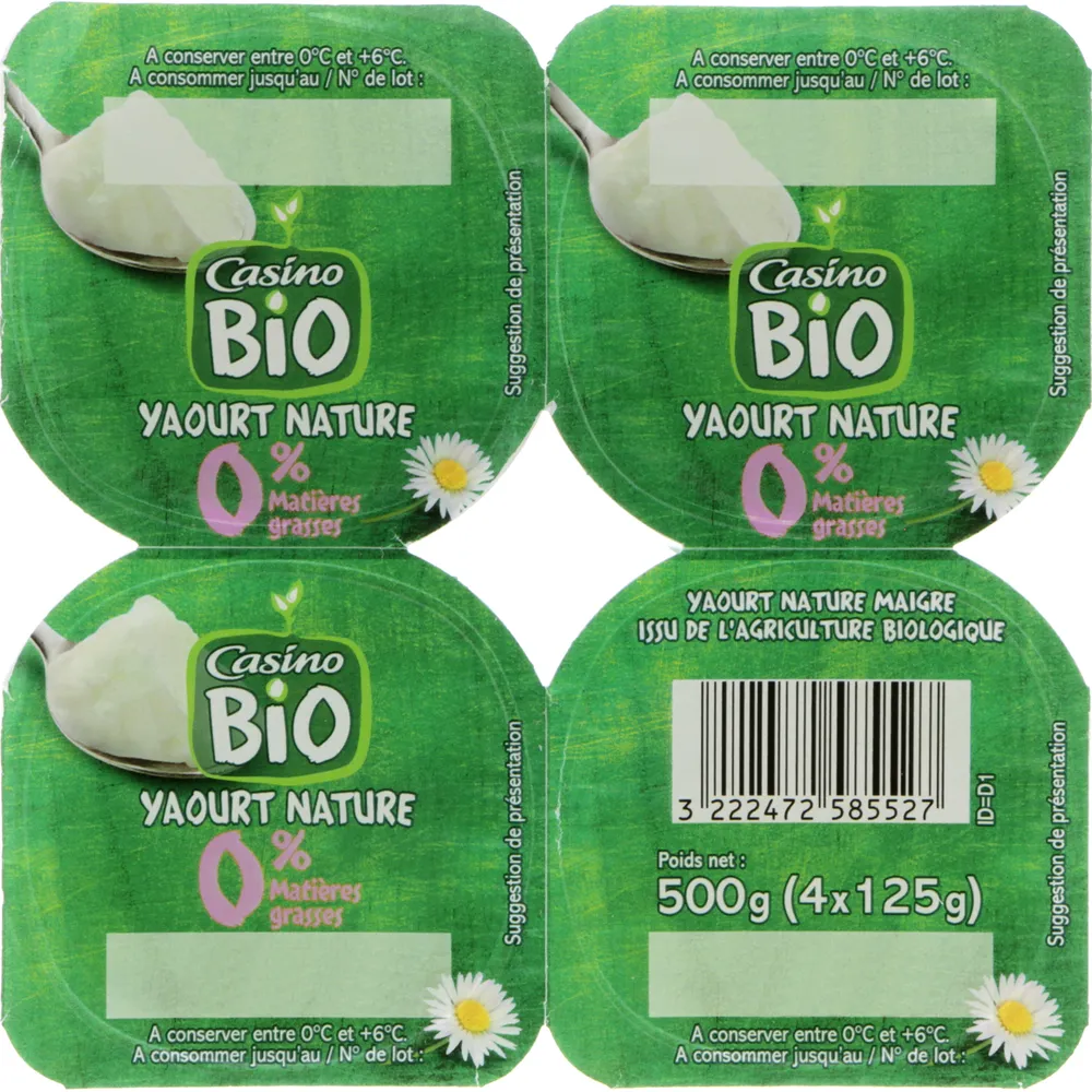 Yaourt nature 0% de matières grasses BIO