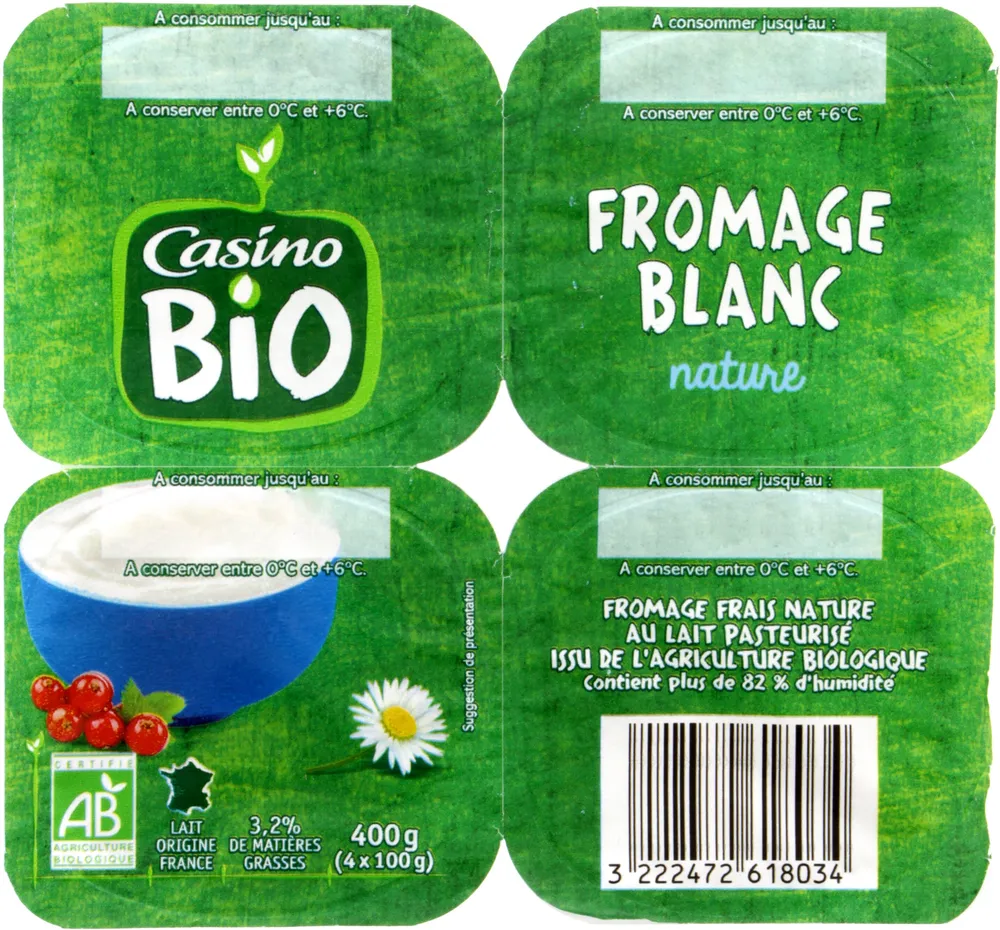 Fromage frais BIO 3.2% de mat.gr.sur produit fini