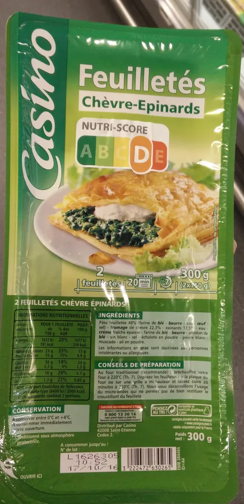 2 Feuilletés chèvre épinards - Pâte pure beurre