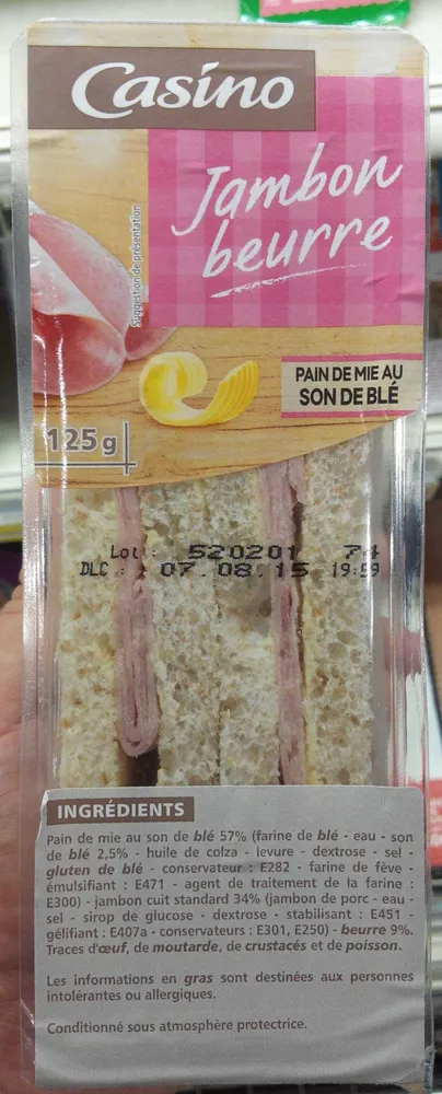 Sandwich Jambon beurre Pain de mie au son de blé