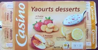 Yaourts desserts : 4 Fraise façon tarte, 2 Citron façon tarte, 2 Pomme façon tarte.