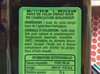 Huile de colza vierge biologique riche en oméga 3 source de vitamine E