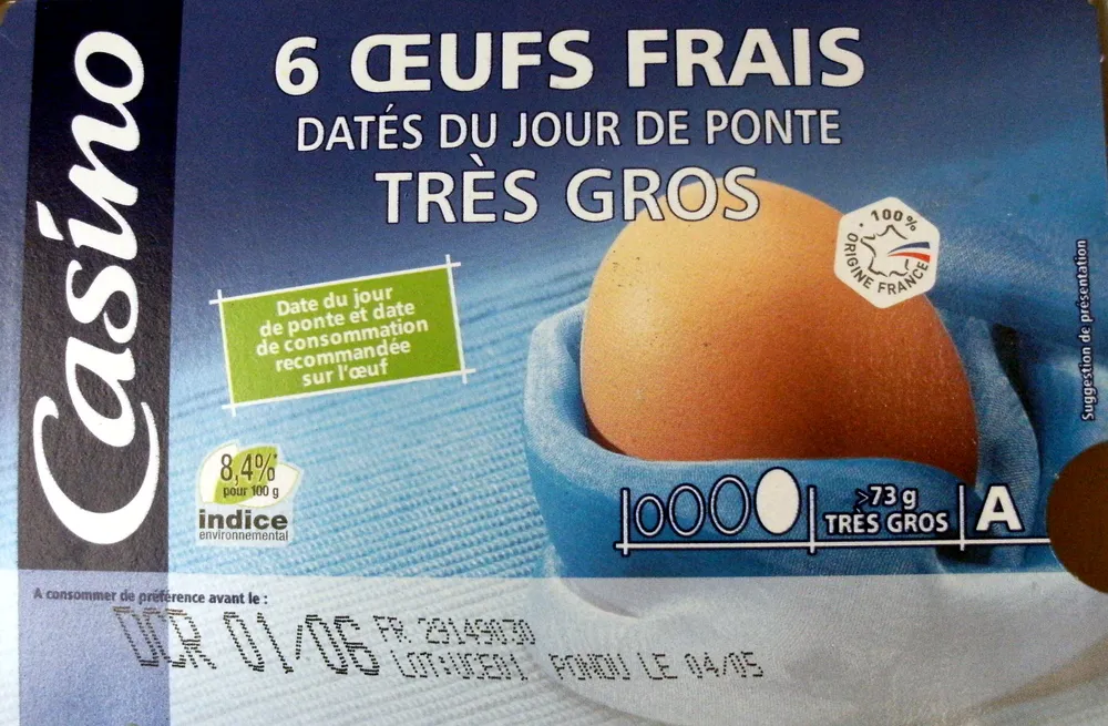 6 Oeufs frais datés du jour de ponte Très Gros