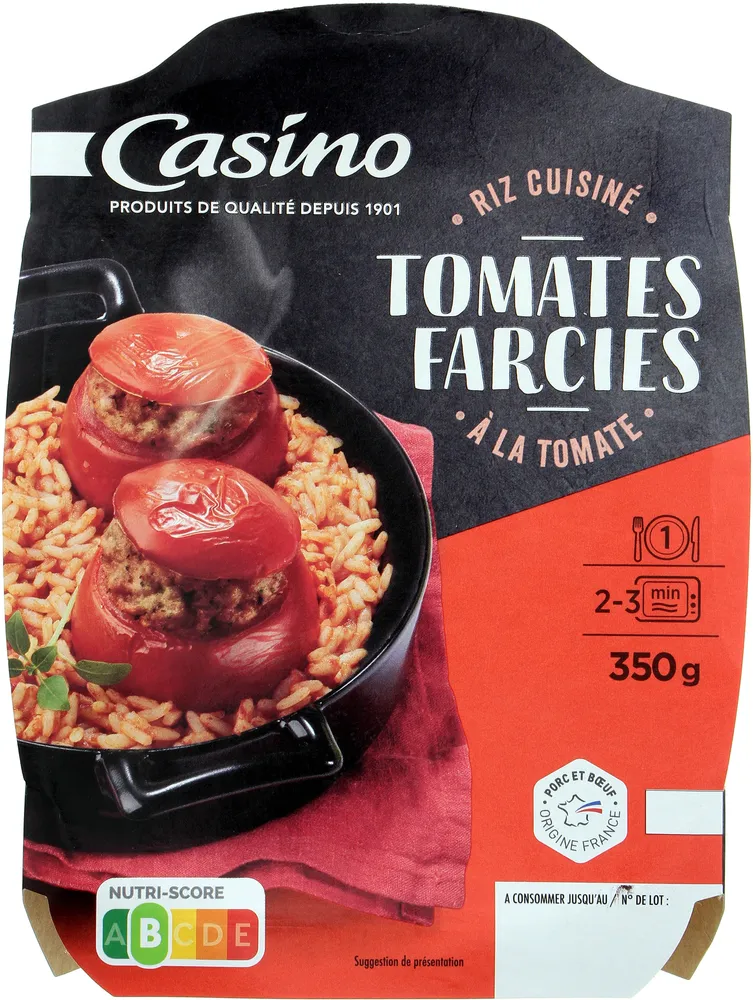 Tomates farcies et riz cuisiné à la tomate