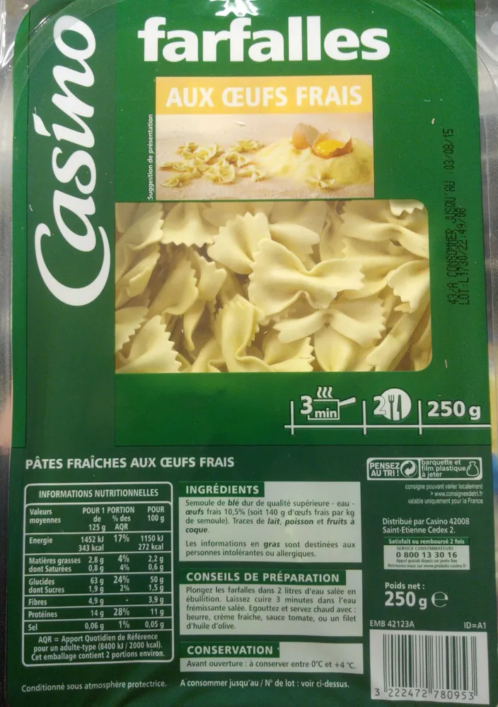 Farfalles aux oeufs frais