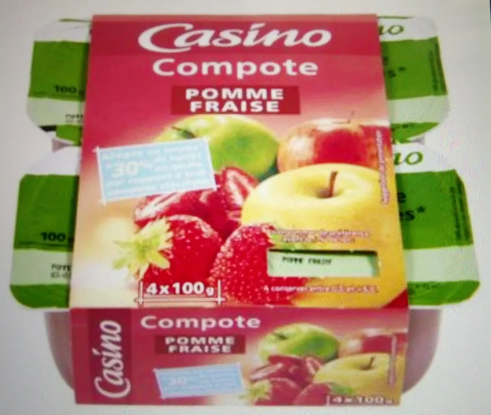 Compote Pomme Fraise allégée en sucres* *30% de sucres en moins par rapport à une compote classique