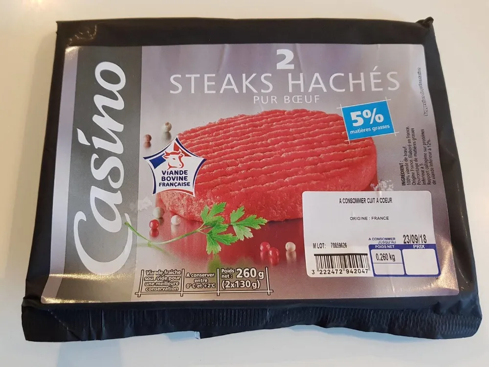 2 Steaks Hachés Pur Bœuf 5% MG