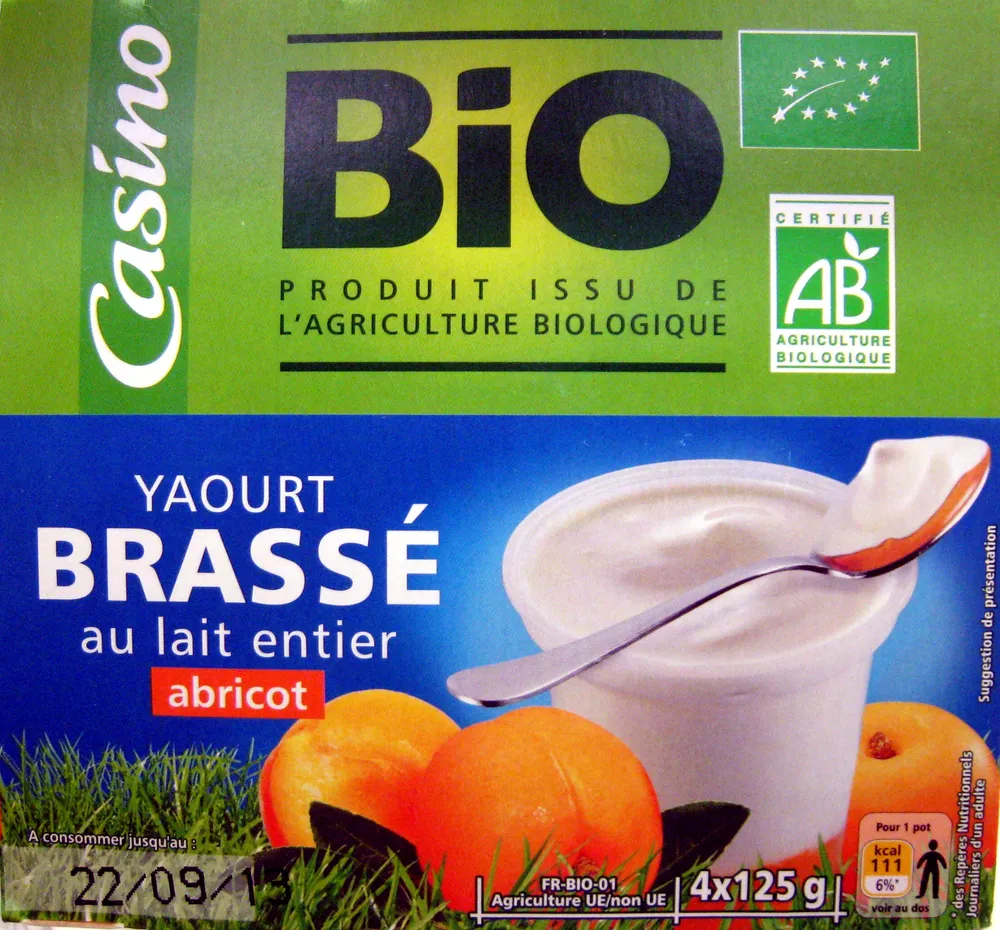 Yaourt brassé abricot au lait entier Bio Casino