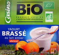 Yaourt brassé abricot au lait entier Bio Casino
