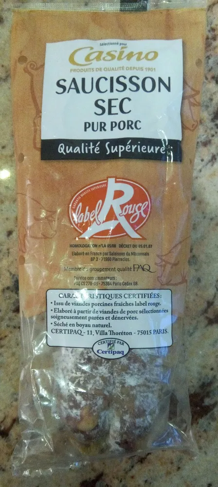 Saucisson sec pur porc qualité supérieure Label Rouge