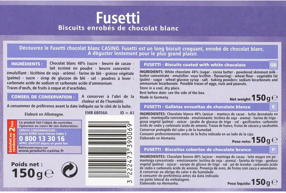 Fusetti au Chocolat Blanc