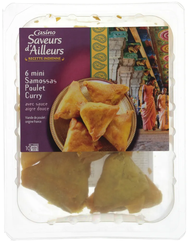 6 mini samossas poulet curry avec sauce aigre douce
