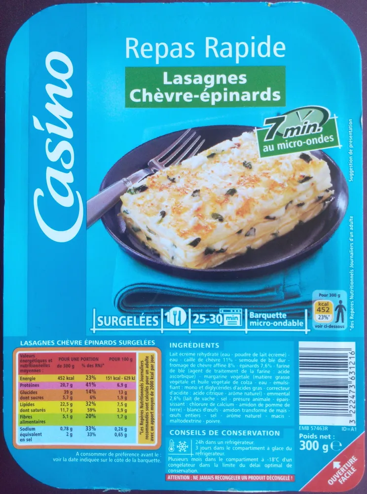 Lasagnes chèvre épinards