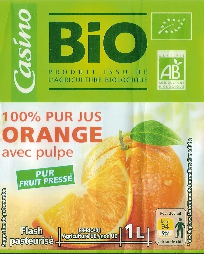 100 % Pur Jus Orange  pressée avec pulpe