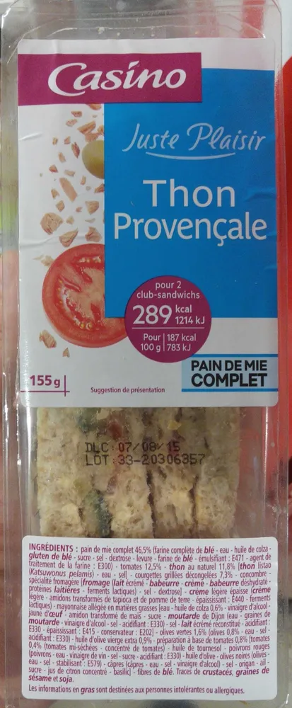 Sandwich Thon Provençale Pain de mie complet